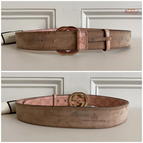 Authentic Gucci Pink Guccissima Leather Gold Interlocking G Buckle Belt 90/36 - Picture 6 of 13